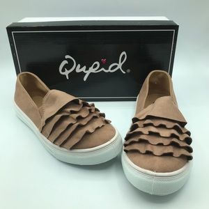 Qupid Reba Dark Blush Ruffled Slip-On Sneaker